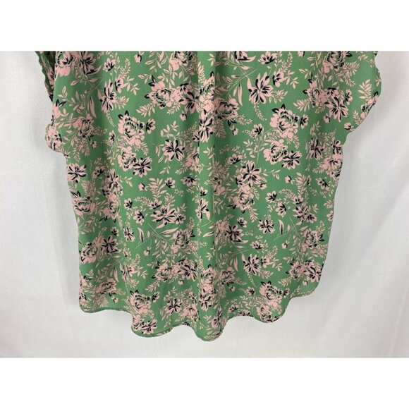 Torrid Green Floral Georgette Zip Front Blouse Women's Size 0 Or 12 - Picture 8 of 12